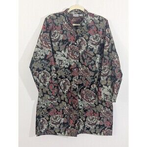 Chico's Long Beaded Floral Tapestry Metallic  Jacket Blazer Floral Size Large